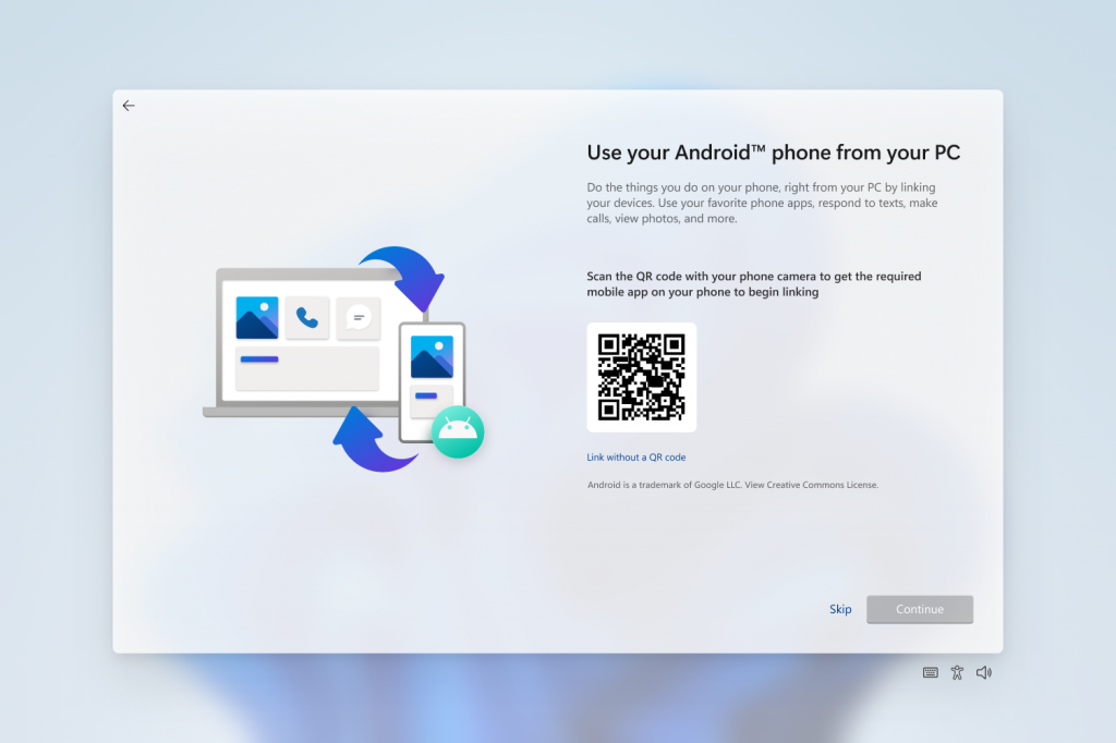 Step 4 of www.aka.ms/LinkPhoneQR: Use your phone’s camera to scan the QR code on your PC.